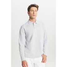 Ac&Co / Altınyıldız Classics Erkek Grı %100 Pamuk Standart Fit Normal Kesim Polo Yaka Sweatshirt Gri
