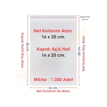 16x20+5 Cm. 16x25 1.000 Adet Şeffaf Bantlı Yapışkanlı Opp Poşet