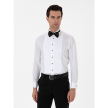 Cacharel Beyaz Slim Fit Pamuk Karışımlı Ata Yaka Smokin Gömlek