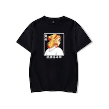 Siyah Rengoku Kyoujuro Demon Slayer Unisex T-shirt Harajuku O-boyun Sıcak Anime Giyim Yaz Spor Koşu Kısa Kollu Siyah
