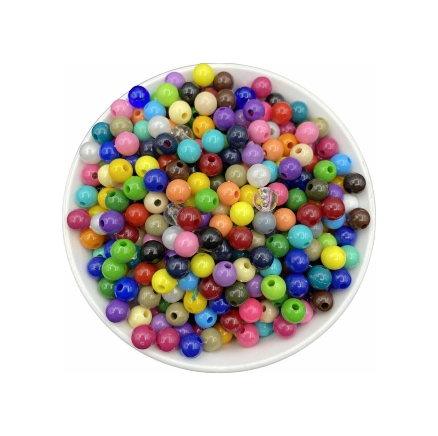 8mm Karışık Renkli Plastik Boncuk 100gr, 370 Adet Boncuk