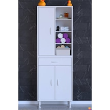 Afra 55 Cm 3 Kapaklı 10 Raflı Ve Çekmeceli Çok Amaçlı Banyo Dolabı 55 Cm