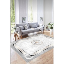 Gri Dijital Baskı Salon Halısı Kaymaz Tabanlı Yıkanabilir Halı Yolluk 33 Gri