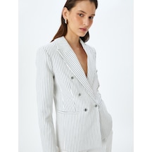 Koton Düğmeli Cepli Kruvaze Çizgili Blazer Ceket Lacivert Çizgili 5sak50019uw Çok Renkli