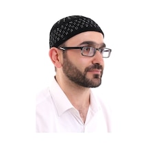 Kışlık Kadife Takke Hasır Desen - Siyah-Beyaz
