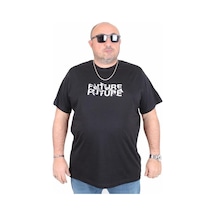 Starbattal Erkek Büyük Beden Sıfır Yaka Tişört The Future 25138 Sıyah Siyah