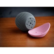 Bezos 3d Baskı Küre Saksı - Kafes Dokulu İki Parçalı Dekoratif Saksı - Gri-pembe Bzs01 Standart