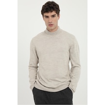 Dufy Erkek Slim Fit Yarım Balıkçı Yaka Bej Triko-18499
