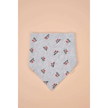 E&f Store Üçgen Pamuklu Mama Önlüğü - İki Çıtçıtlı Bebek Salya Önlük / Fular - Gri Çok Renkli