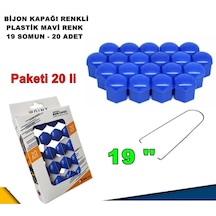 Renkli Bijon Kapağı Plastik Mavi Renk Altıgen 19 Mm Bijon Uyumlu 20 Adet