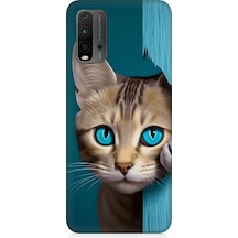 Xiaomi Redmi 9t Uyumlu Mavi Gözlü Masum Kedi Desenli Silikon Kılıf