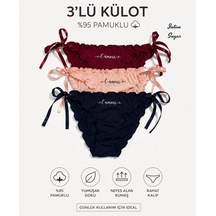 Intive Sugar 3'lü Yandan Saten Bağlamalı %95 Pamuklu Lolita Külot Çok Renkli