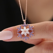 Mia vento Ametist Taşlı Işıltılı Kar Kristali Manolya Çiçeği Rose Renk Flowers Gümüş Kolye