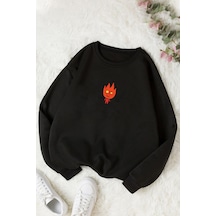 Unisex Ateş Avatar Baskılı Bisiklet Yaka Sweatshirt Siyah