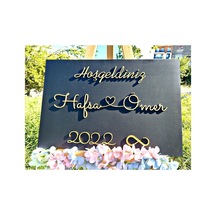 Kişiye Özel 50x70 Siyah Ahşap Üzerine Gold Ahşap Karşılama Panosu Altın - Siyah