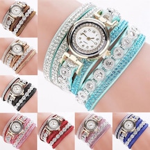 Beyaz Vintage Bayan Taklidi Dekor Yuvarlak Kadran Analog Kuvars Bilek İzle Bilezik