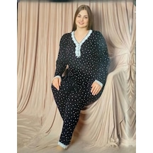 Pijamoni Kadın Viskon Büyük Beden Uzun Kol V Yakası Nakışlı İnce Pijama Takımı 7525/4 - 1 Adet 001