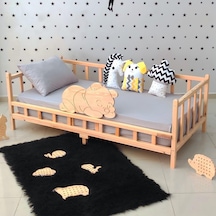 Markaawm Markaawm Ayıcıklı Montessori Yatak Ahşap Karyola Bebek Beşiği Akçaağaç
