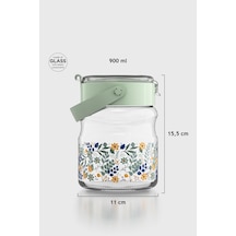Renga Mono 900 Ml Çiçek Desenli Cam Kavanoz 132065 Yeşil