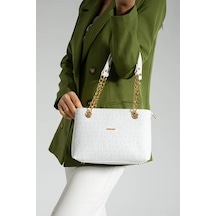 Just Polo Kadın Baskılı Uzun Ayarlanabilir Askılı Şık El Ve Omuz Çantası Shoulder Bag Beyaz