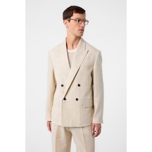 Antioch Relax Fit Keten Karışımlı Erkek Blazer Ceket Ekru