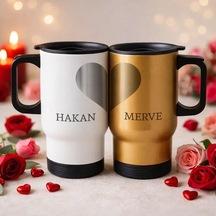Bk Gift Kişiye Özel Sevgili Çift Tasarımlı 2li Kulplu Beyaz&gold Çelik Termos Mug 450 Ml -12, Sevgiliye Hediye, Sevgililer Günü Hediyesi Kobitmeyencom