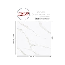 60x60 Cm Kendinden Yapışkanlı Duvar,banyo,tezgah Arası Beyaz Mermer-48 Adet 1091-60-48