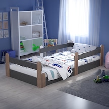 Montessori Karyola Antrasit  Açık Ceviz 90x190 Yatak Uyumlu Oval Kesim Çocuk Yatağı