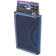 Minimal Tasarım Tamamı El Dikişi Mavi Crazy Deriden Mekanizmalı Kişiye Özel İsim/harf Yazılı Kartlık-cüzdan