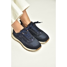 Fox Shoes Z312507561 Lacivert Hakiki Deri Süet Kadın Spor Ayakkabı
