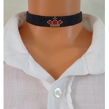 kum boncuk dokuma taç choker Gri