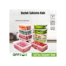 Offbox Buzluk Sebze Bakliyat Et Gıda Saklama Kabı - 2 Lt. - 10 Adet Şeffaf
