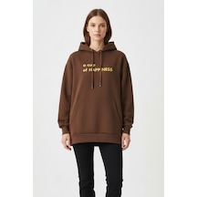 Mizalle Yumuşak Dokulu Kapüşonlu Kahverengi Sweatshirt Kahverengi