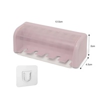 Banyo Duvara Monte Diş Fırçası Tutucu Kapaklı 5 Yuvaları Sondaj Olmadan Ev Pembe 13.5x5x4.5cm Pembe