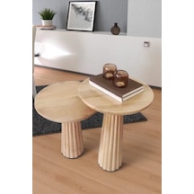 Doğal Ahşap Yan Sehpa Takımı 2 Li Masif Naturel Renk Zigon Sehpa - Wooden Side Table Naturel
