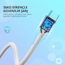 Ugreen 60409 USB-C to USB-A 3A QC Örgülü Hızlı Şarj Kablosu3 Metre Gümüş Beyazı