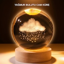 Usb Led 3d Yağmur Bulutu Kristal Küre Sıcak Işıklı Ahşap Standlı Gece Lambası Çok Renkli
