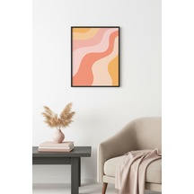 Doğal Ahşap Çerçeveli Soyut Dalga Desenli Tablo - Pastel Tonlar Huhu2756
