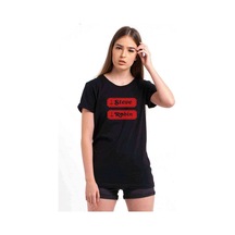 Stanger Things Robin & Steve Logo Baskılı Siyah Kadın Tshirt