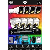 Turkno 8 Kameralı Supia 4 İç Kamera Set 100 GB 5 MP 2K Net Renkli Gece Görüşlü Güvenlik Kamerası Sistemi