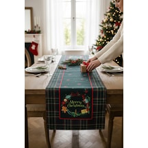 Masa Örtüsü Runner Yılbaşı Temalı Merry Christmas 140x40 Raşel Örme Kadife Dijital Baskı Çok Renkli