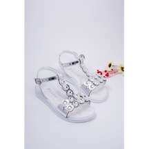 Gimer - Taşlı Gümüş Çocuk Sandalet - Step0108G