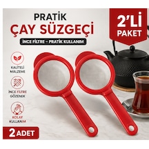 2'li Pratik Çay Süzgeci İnce Filtreli Saplı Çay Süzgeci Mutfak Süzgeci Carmen Kırmızı
