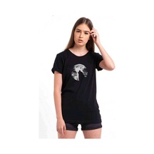 Wolf Moon Baskılı Siyah Kadın Tshirt