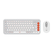 Logıtech Pop Icon Combo, Beyaz-turuncu, 920-013076, Kablosuz, Türkçe Q, Klavye Mouse Set Lazer