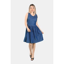 Kolsuz İnce Kot Elbise Mavi