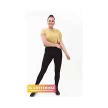 Kadın Konforlu Sporcu Modeli Yazlık Spor Taytı Fitness Gym Training Parlak Battal Fitilli Spor Tayt Siyah
