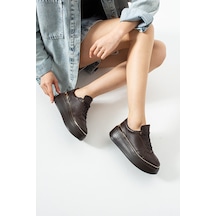 Dericia Shoes Nica Hakiki Deri Kadın Günlük Rahat Sneaker Ayakkabı Kahverengi