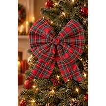 Ekose Desenli Küçük Boy Kumaş Yılbaşı Fiyongu 35x30 Cm Noel Ağacı Kapı Duvar Dekoratif Süs Ekose - 923259841