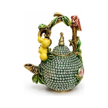 4 Adet Taşlı Demlik Dekoratif Çaydanlık Tasarımlı Sunum Demliği, Süslü Taş İşlemeli, Tea Pot, 11 X 8 Cm